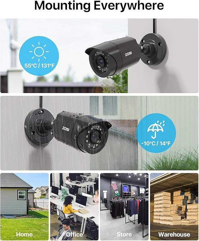 ZOSI 8CH 3K Lite Security Camera System Outdoor with 2TB Hard Drive, AI Human/Vehicle Detection, Night Vision, 8Channel CCTV Home DVR and 8pcs 1080P HD Weatherproof Surveillance Cameras