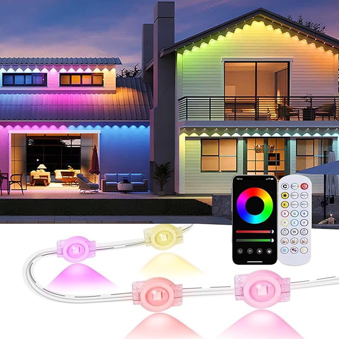 permanent outdoor lights with App &P67 Waterproof Smart Eave Lighting, with App/Remote Control Eaves Light, DIY LED Scenes Modes for Christmas,Halloween,Daily & Holiday Party Decor,House Roof Lighting