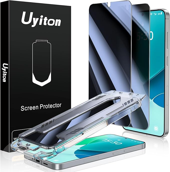 Uyiton UnBreak-Glass for Samsung Galaxy S24/S25 Privacy Screen Protector, [Ultrasonic Fingerprint Support][Auto-Alignment Frame] Scratch-Resistant Bubble-Free Tempered Glass Screen-2 Pack