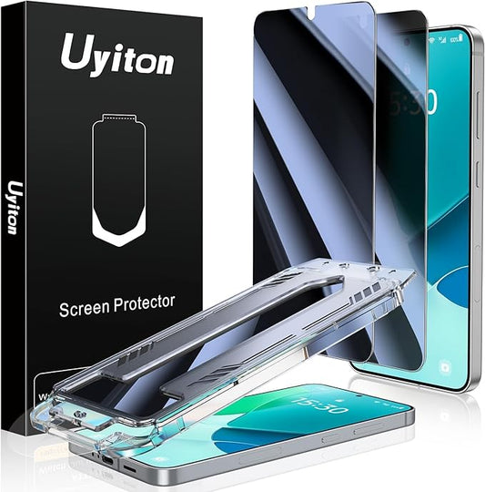 Uyiton UnBreak-Glass for Samsung Galaxy S24/S25 Privacy Screen Protector, [Ultrasonic Fingerprint Support][Auto-Alignment Frame] Scratch-Resistant Bubble-Free Tempered Glass Screen-2 Pack