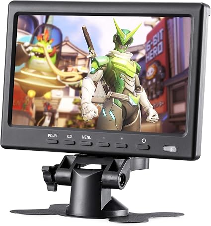 7inch HD LCD Monitor, IPS 1024X600 Resolution Screen, Car Rearview Cameras Monitor with HDMI VGA, 2 Video Input for Backup Camera for Car DVD VCR PC Laptop Raspberry Pi