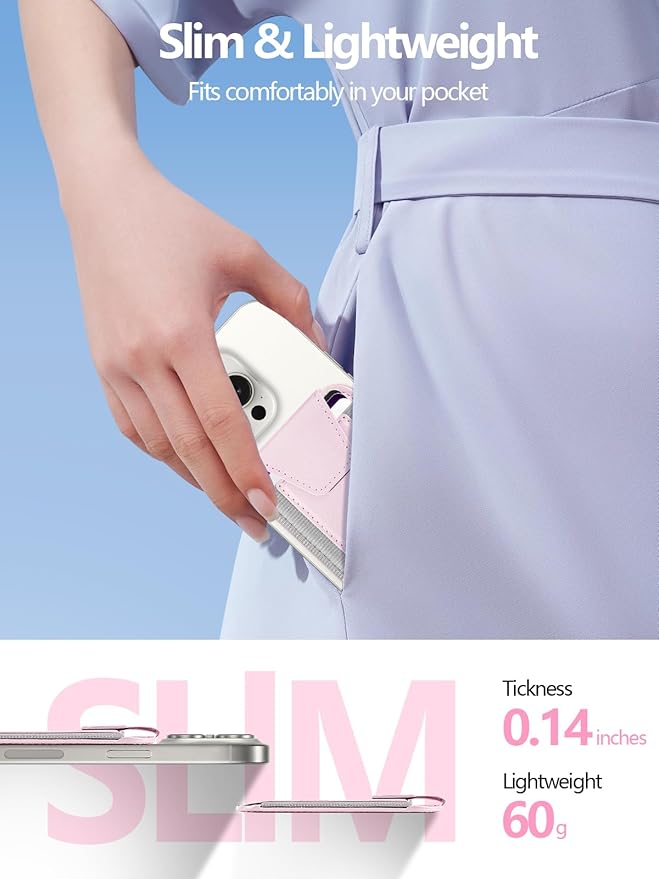 Miroddi for MagSafe Wallet with Privacy Flap, Strongest Magnetic Card Holder for iPhone 17, iPhone 16/15/14/13/12 Series, Detachable Leather Magnetic Phone Wallet, RFID Blocking, Fit 7 Cards, Pink
