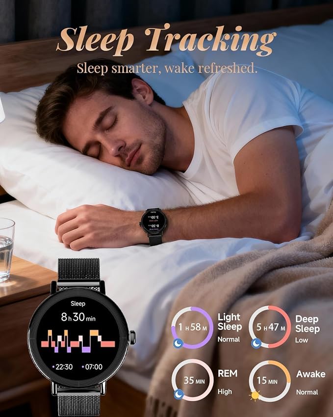 TOOBUR Smart Watch for Men Women with Two Bands, 40mm HD Smartwatch, Compatible with Android & iOS, Answer/Make Calls, Fitness Watch with Step/Sleep/HR Tracker, IP68, Stylish Gift, Black