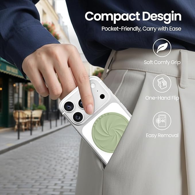 ORNARTO Vortuxe for MagSafe Phone Grip with Kickstand, Soft Liquid Silicone Finger Loop Grip, Phone Ring Holder for Back of Phone, Premium Build & Comfy Touch, Matcha