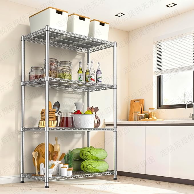 Storage Shelves 4 Tier Wire Shelving Unit Garage Shelves Metal Shelf Organizer Wire Rack Adjustable Metal Shelving Sturdy Heavy-Duty 2200 LBS for Laundry Bathroom Kitchen Closet Pantry Garage Utility