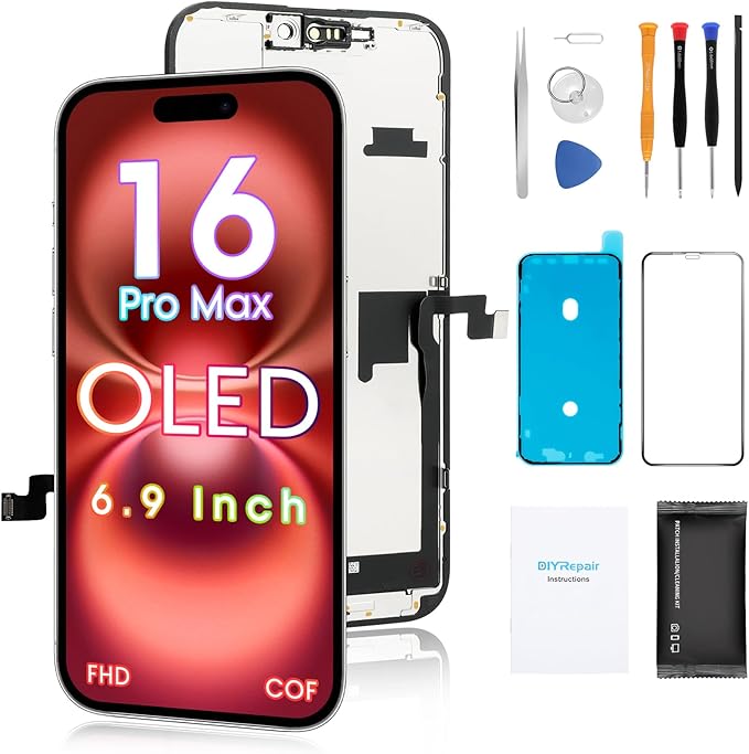 for iPhone 16 Pro Max Screen Replacement 6.9', 3D Touch Display Full Repair kit, Digitizer Assembly with Tools Set, Tempered Glass, Instruction
