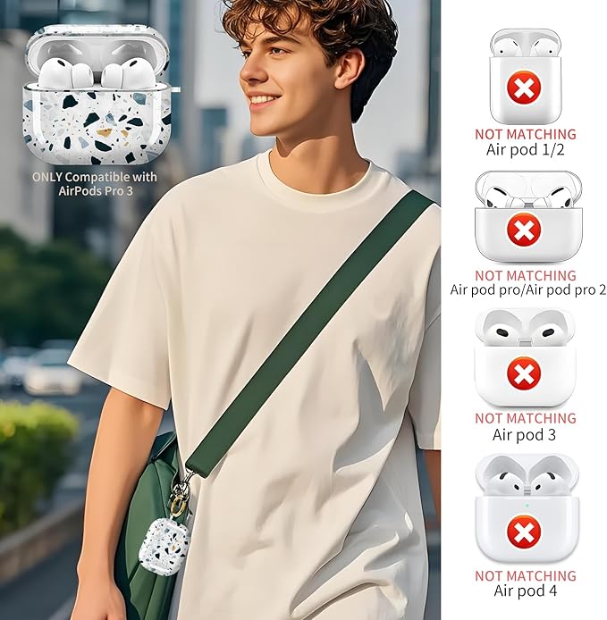 Compatible with AirPods Pro 3 Case 2025 for Women Girls – Cute Shockproof Protective Cover with Gold Round Buckle, Anti-Drop Soft Case for AirPod Pro 3rd Gen (Marble Stone)