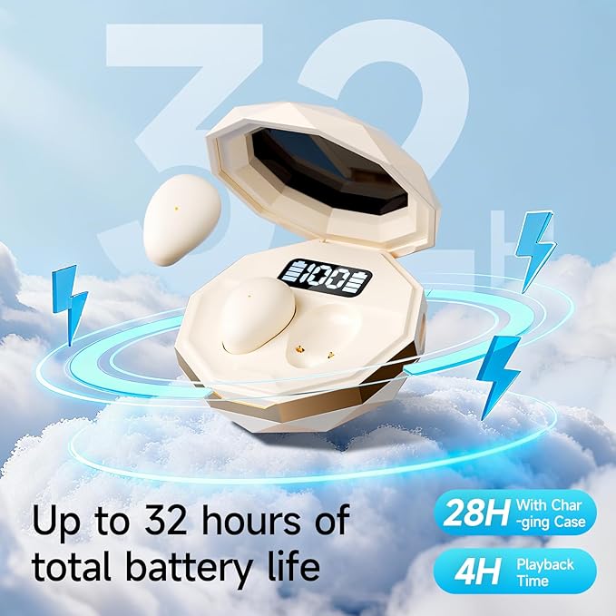 sunvito Sleep Earbuds for Side Sleepers, Mini Invisible Wireless Bluetooth 5.4 Micro Sleep Headphones, Hidden Earbuds with LED Screen for Small Ears Sleeping, Working, Exercise, Hiking - Beige