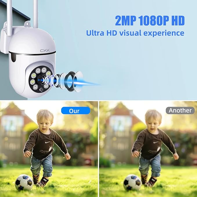 CKK 1080P Security Camera Wireless, 2MP PTZ WiFi Home Camera (2.4G/5G Dual-Band), 360° Pan/Tilt, Color Night Vision, Motion Alerts, 2-Way Audio, Compatible with Alexa, SD/Cloud Storage
