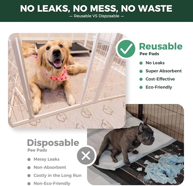 FXW Washable Pee Pads for Dogs, Puppy Pads with Super Absorbent, Specifically Designed Rollick/Homeplus 32/40/45inch 8 Panels Dog Playpen, 43" x 98" Rectangle, Khaki, 1 Pack