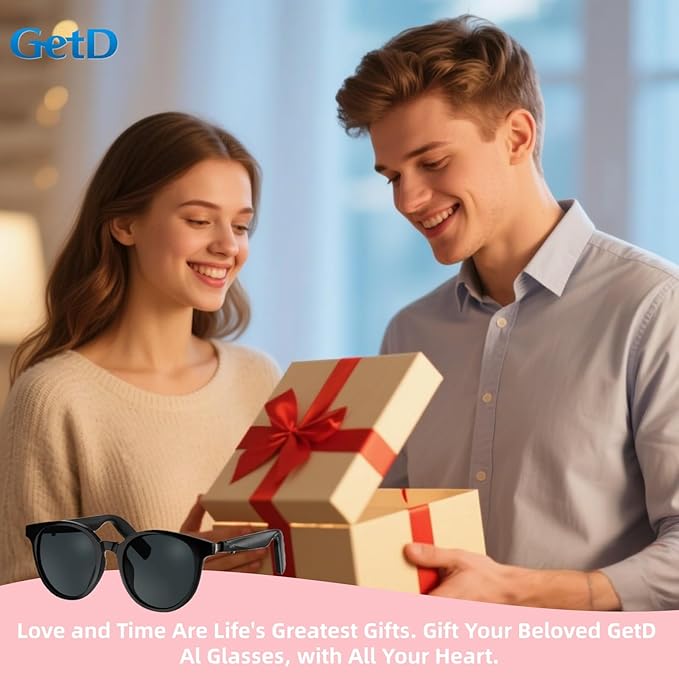 GetD AI Smart Glasses for Men and Women, Low Bridge Fit, 74-Language Real-Time Translator Powered by ChatGPT - Bluetooth 5.4 with 11H Playtime, Polarized Sunglasses for Travel, Driving, Daily Use