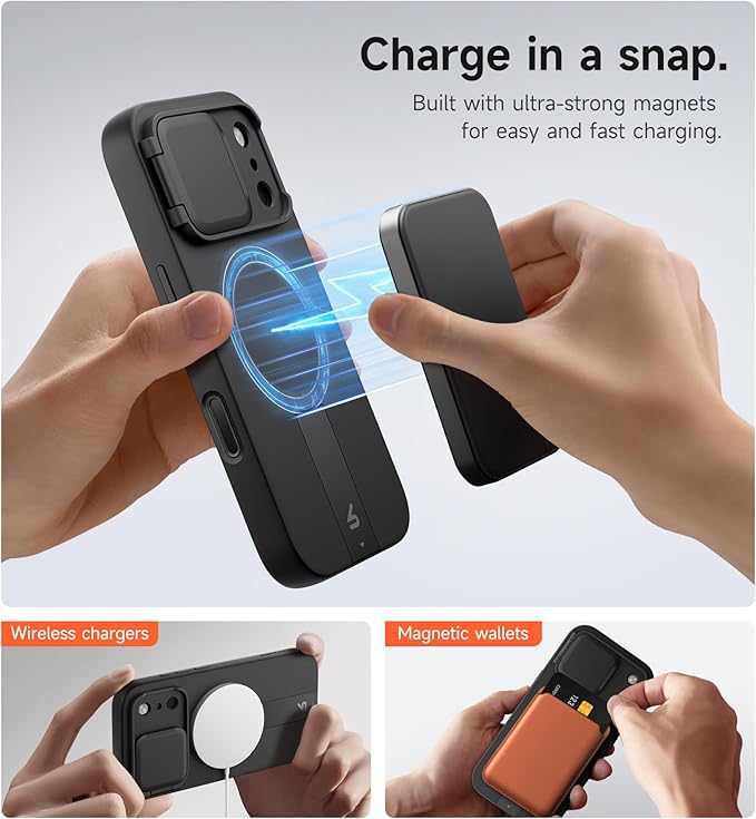 SURITCH for iPhone 17 Pro Max Case with Camera Control Cover, Camera Cover and Adjustable Kickstand, Compatible with MagSafe, Shockproof Bumper Protective Cases 6.9 Inch, Black