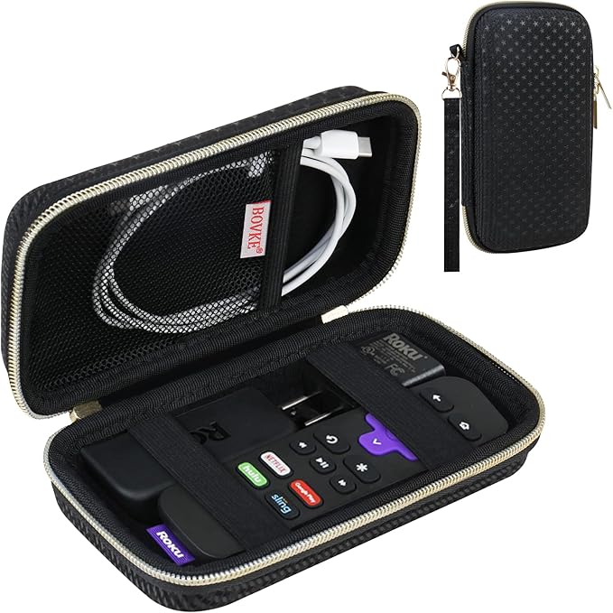 BOVKE Hard Case for Roku Voice Remote Controller, Roku Streaming Stick+ / 4K, Roku Remote Case for Roku TV Steaming Stick 3820R/ 3821R/3941R, Extra Mesh Pocket for Adapters, Cables, Black Star