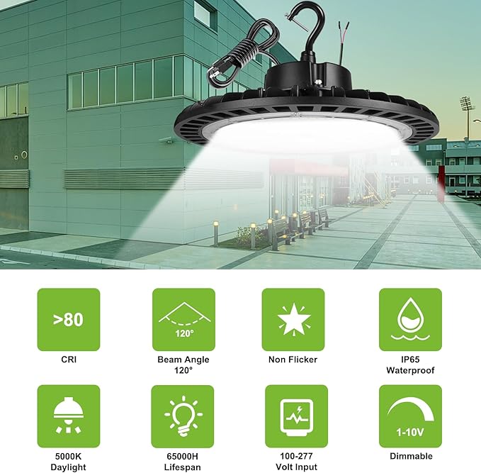 UFO LED High Bay Light 240W 5000K High Bay Led Shop Lights 1-10V Dimmable US Plug&Hook 36000LM ETL Listed - Ideal Shop Lights UFO Light Warehouse