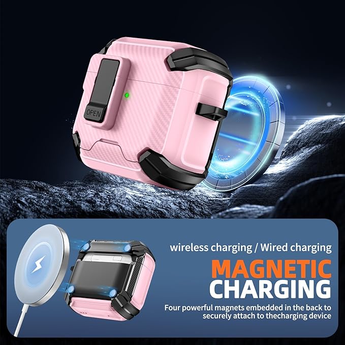 Inesore Compatible with AirPods 4th Case with Phone Stand & Cleaning Kit,Compatible with Magsafe,Magnetic Automatic Lock for Airpods 4 with Active Noise Cancellation Charging Cover (2024) (Pink)