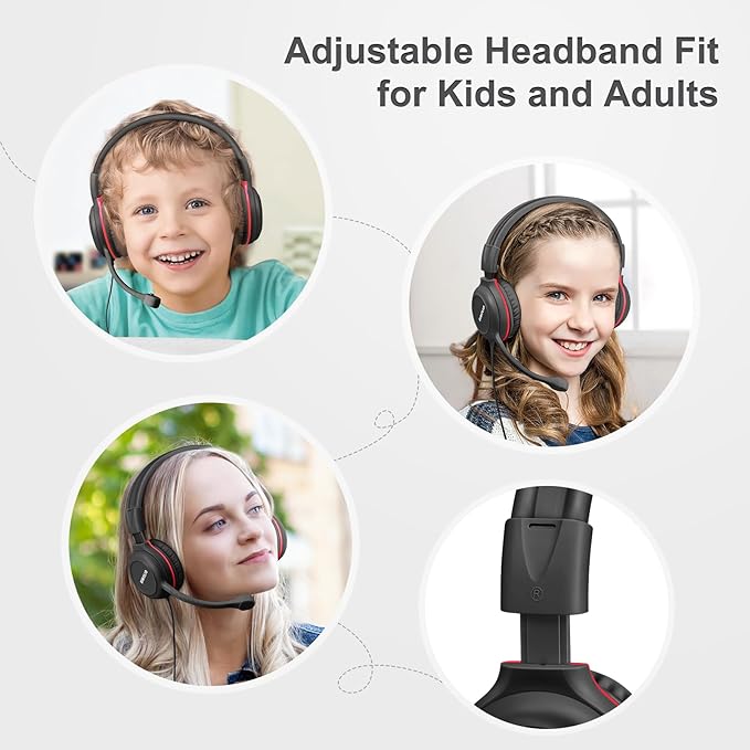 SIMOLIO Headphones Wired Kids with Boom Microphone for School & Meeting & Gaming, 3 Levels Hearing Protection Headphones for Boys, Girls, Children, Teens, Foldable Durable Stereo Headsets for iPad, PC
