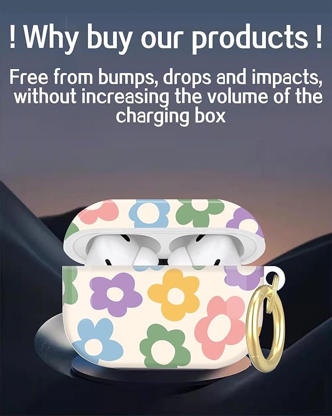 Compatible with AirPod Pro 2nd/1st Generation Case Cover with Key Chain,Full Protective Shockproof Wireless Headphone Case for Airpod Pro 2023/2022/2019(Colorful Cute Flower)