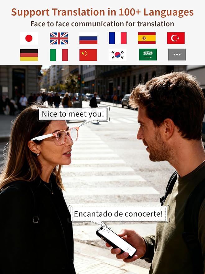 Smart Glasses for Women, Bluetooth Glasses with AI Translation & Color-Changing Blue Light Blocking Lenses, Touch Control Voice Assistant for Business, Travel, Meetings