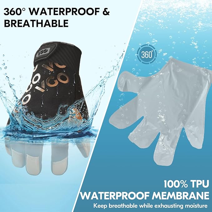 Vgo... 2-Pairs -4? or above 3M Thinsulate C100 Winter Warm Waterproof Light Duty Mechanic Glove, High Dexterity, Anti-abrasion, Rigger Glove (Size M, Black&Brown, GA9603FW)