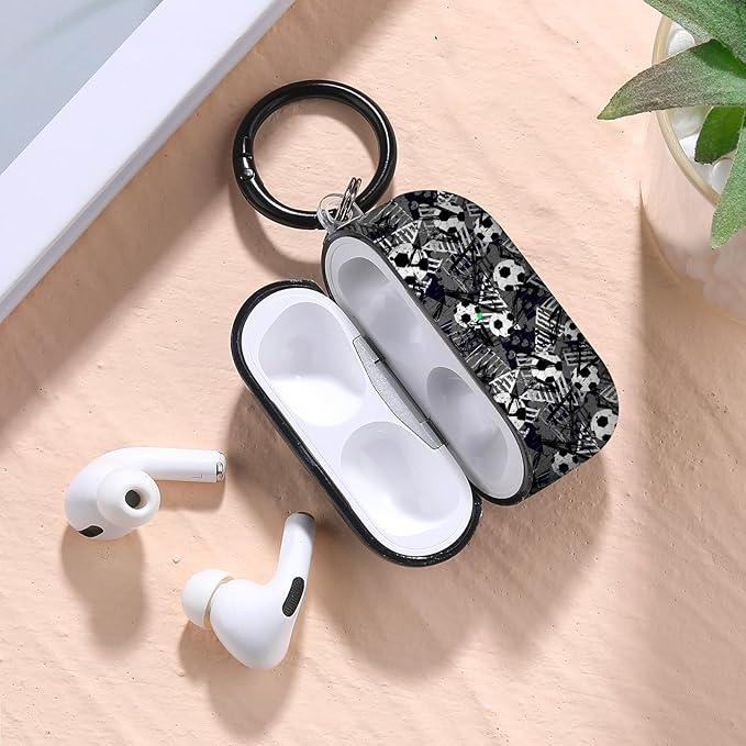 for Airpods Pro Case, Cute Cool Football Pattern TPU Soft Cases for Airpods Pro Case 1st Gen, Shockproof for Airpods Pro 2019 Case Men Women with Cleaner Kit & Keychain, Black