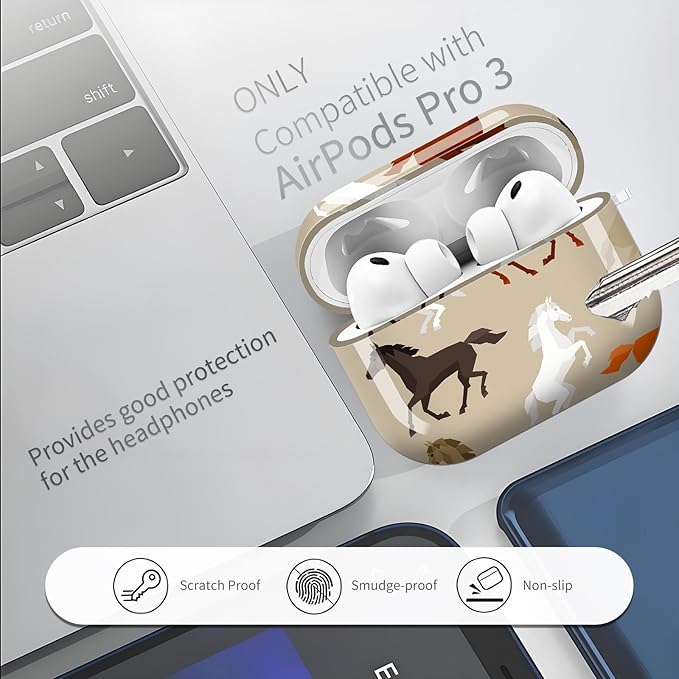 AirPod Pro 3 (2025) Case Cover for Women, Cute Shockproof TPU Protective Case with Gold Round Buckle, Anti-Drop Design Cute Horse