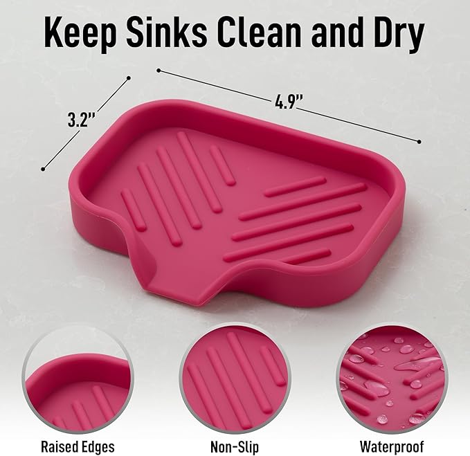 Zulay Kitchen Small Silicone Sponge Holder (4.9x3.3”) – Space-Saving Sink Organizer Tray for Sponge, Soap, Brush & More – Compact Non-Slip Dish for Kitchen & Bathroom (Honeysuckle)