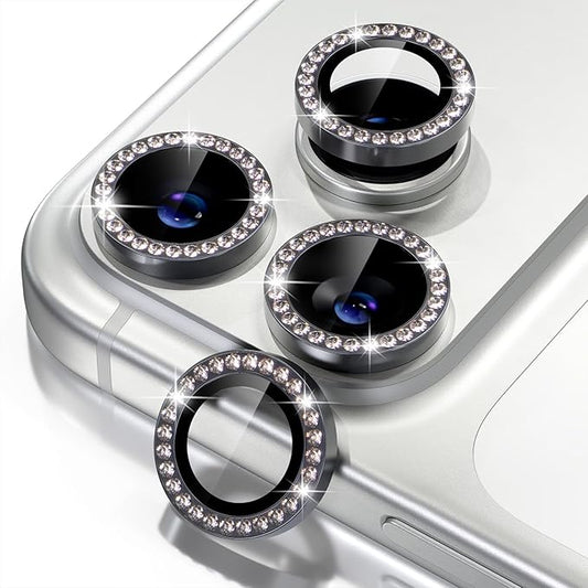 Misea Compatible for iPhone 17 Pro/iPhone 17 Pro Max Camera Lens Protector Bling, 9H Tempered Glass Camera Cover Screen Protector Metal Individual Ring Decoration Accessories, Black Diamond