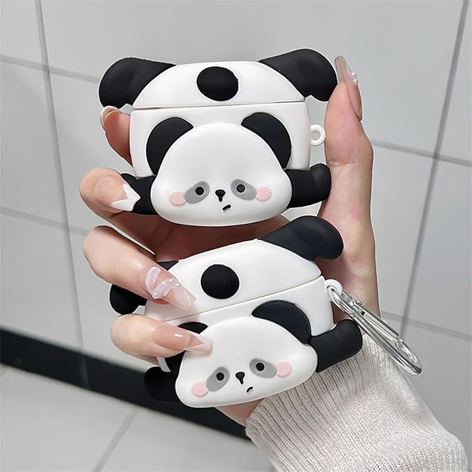 Case Compatible with Airpods 1 & 2, Cute Kawaii Panda Design Earbuds Cover, Kids Boys Girls Portable Accessories Soft Silicone Wireless Earphone Shockproof Protector for Gifts Black White
