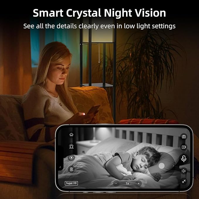 2K Indoor Security Camera, 360° WiFi Cameras for Home Security, Baby/Pet Camera with Phone App, One-Touch Call, Auto Tracking, IR Night Vision, Motion Detection, TF/Cloud Storage, 2.4Ghz WiFi