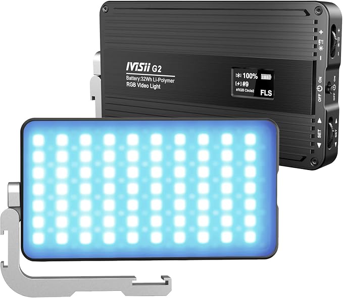 IVISII G2 RGB Portable On Camera Light, Built-in 4300mAh Lithium Battery Video Conference Lighting, 2600-10000K 12W Full Color LED Light Panel for Photography, Studio, Wedding Shooting