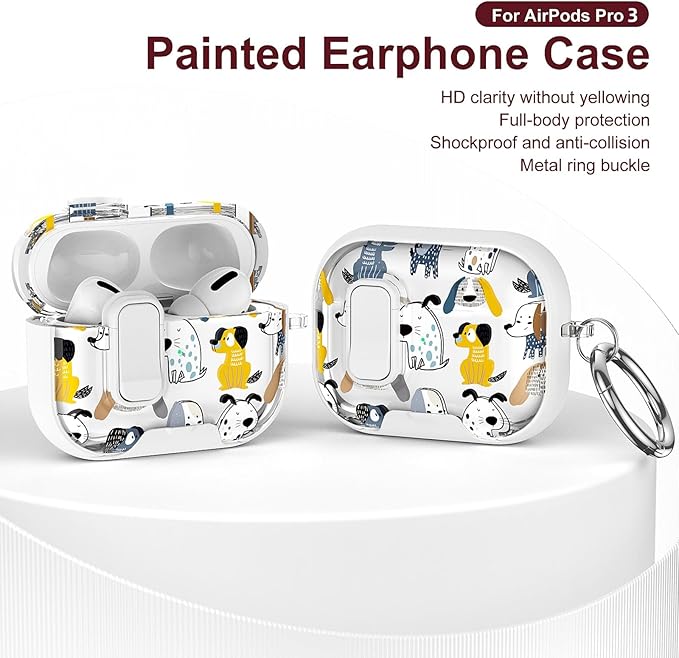Trendy Case Compatible with AirPods Pro 3 2025,Shockproof Cover for AirPods Pro 3rd Gen with 2-in-1 Phone Stand,Safety Lock Catch,Wireless Charging,Cute Cartoon Dog Painted Gift for Girls Women