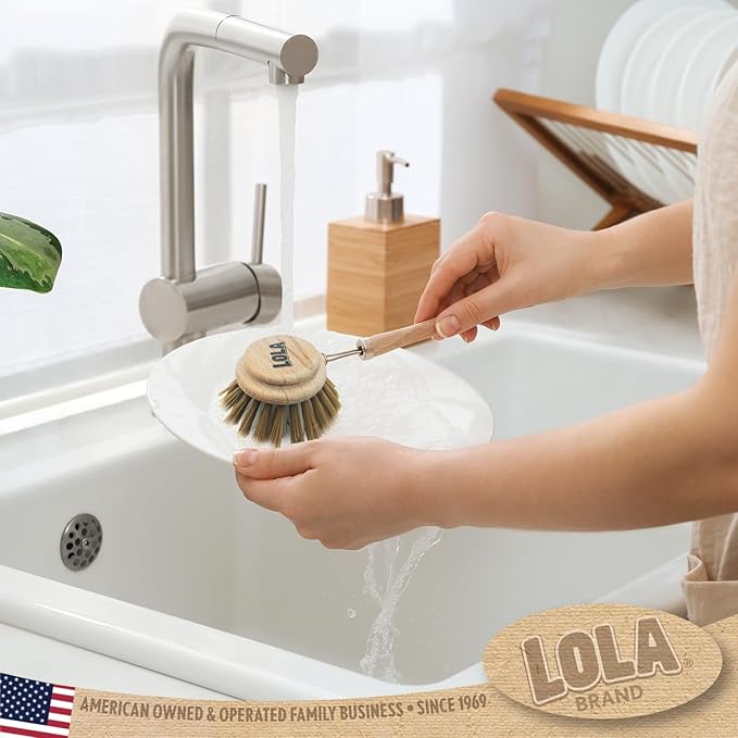 LOLA -The Original - Dishwashing & Vegetable Brush, 144 Pack, Hardwood w/Poly Fiber Bristles, Reusable, Sustainable, Has EZ-Grip Handle