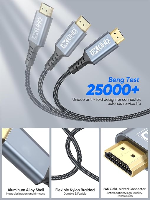 8K HDMI Extender Cable 6FT, 48Gbps HDMI Extension Cable Male to Female Adapter Support 8K@60Hz/4K@120Hz/Dynamic HDR/eARC, Compatible with Fire Stick/Roku Stick/HDTV/Monitor/Laptop/PS5/PS4