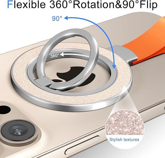 Magnetic Phone Ring Holder,Two-Sided Magnetic Cell Phone Grip Stand Ring Kickstand,360°Rotating Finger Stand Compatible for iPhone 16,15,14,13 12 Pro/Max/Plus,Samsung Galaxy,Android,Golden