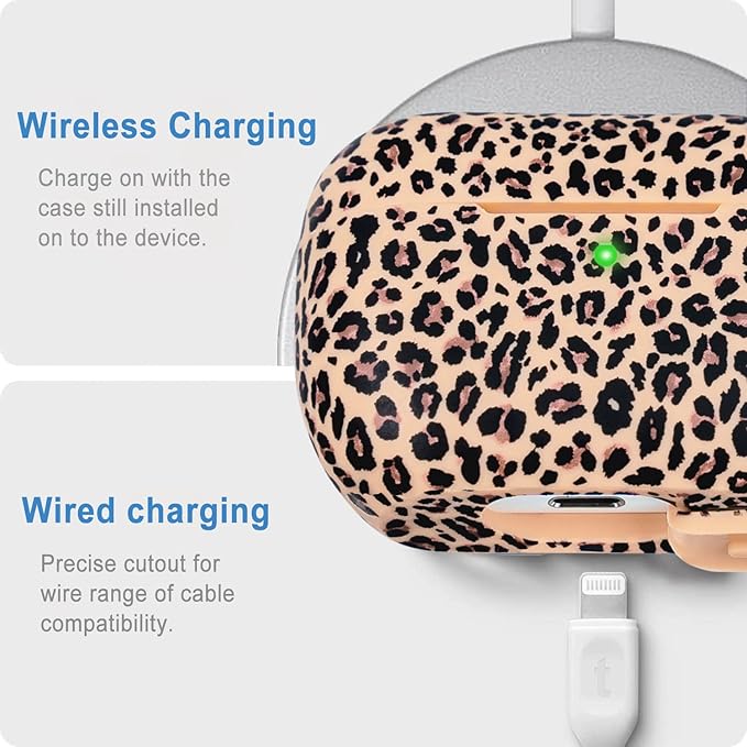 Leopard Silicone Compatible with AirPods Pro 2 Case 2022/2023, Gawnock Soft Case Cover Flexible Compatible with AirPods Pro 2nd Generation Print Cover Women Girls with Keychain - Khaki Leopard/Cheetah