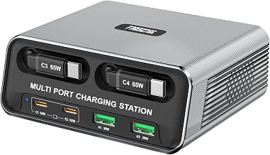 6-Port GaN Desktop Charging Station with Dual Retractable PD Cables, FARSENSE Fast USB C Charger for Home, Office, Travel，Compatible with iPhone 17/16, MacBook, iPad, Samsung - Image 1