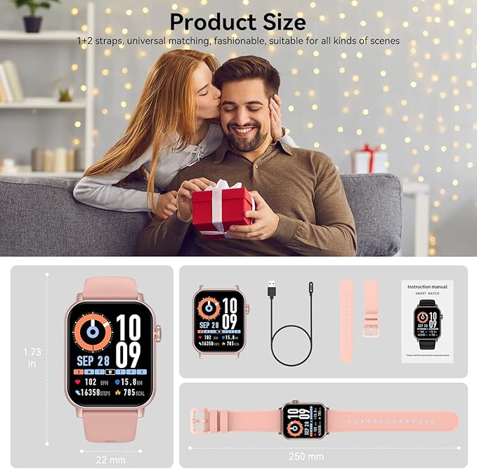 Smart Watches for Men Women, 1.83" HD Touchscreen with Bluetooth Calling, IP68 Waterproof Fitness Tracker, 120+ Sport Modes, 24/7 Heart Rate & Sleep Monitor, Compatible with iPhone Android (Pink)