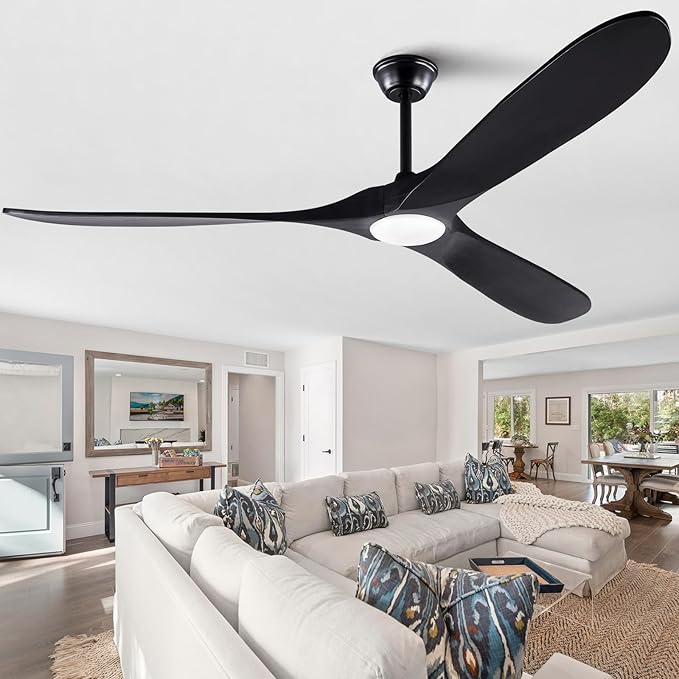Black 72 Inch Outdoor Ceiling Fan with Remote, Large Ceiling Fans with Lights, Modern Quiet Reversible DC Motor 6 Speeds Timing Farmhouse Ceiling Fan for Paitios Waterproof Gazebo Office Bedroom