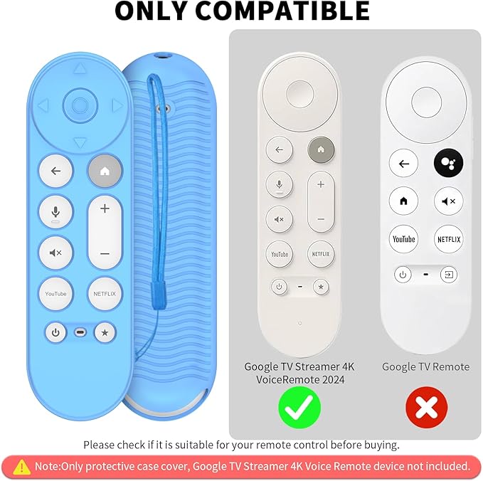 [2 Pcs] Silicone Remote Case for Google TV Streamer 4K Voice Remote 2024,Shockproof Remote Cover for Google TV Streamer 4K Voice Remote, Remote Protective Cover with Lanyard (Glow Blue+Glow Green)
