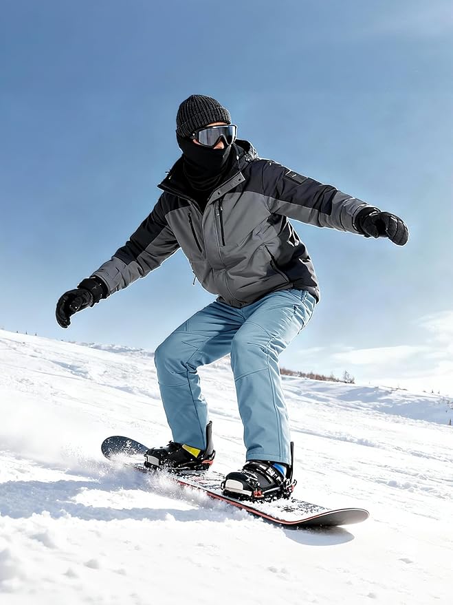 FREE SOLDIER Men's Fleece Lined Outdoor Cargo Hiking Pants Water Repellent Softshell Snow Ski Pants with Zipper Pockets