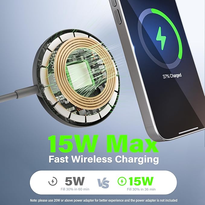 Magnetic Wireless Charger Charging Pad: 15W Qi Fast Portable Slim Charger Puck for iPhone 17e 17 Air 17 Pro Max 16 15 14 13 12 Series S26 & AirPods 4 3 2 Pro - Include USB-C/A Dual Ports (3Pack Black)