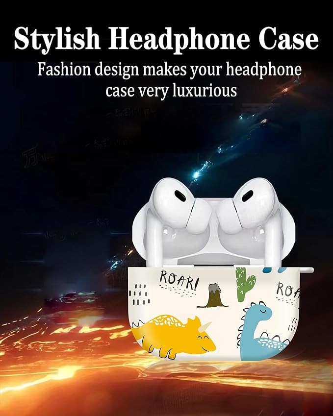 Cute Hard Case Compatible with AirPods Pro 2nd/1st Generation, Protective Cover with Golden Keychain, Fits 2023/2022/2019 Models, for Women, Girls, and Men(Cute Dinosaur