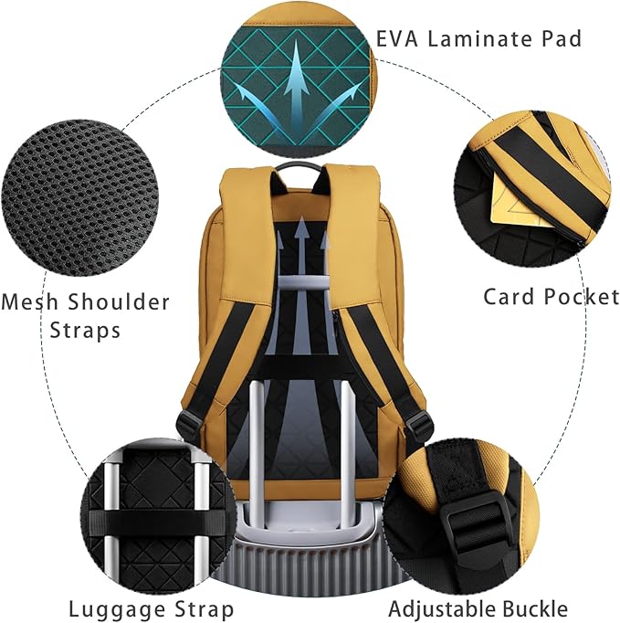 hk Backpack for Men Business Slim Backpack with USB Charger Computer Lightweight Anti-theft Travel (Yellow, 15.6 Inch)