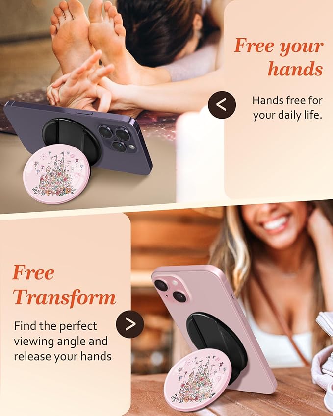 Kidcube Magnetic Phone Grip Compatible with Magsafe - Cell Phone Grip Stand Ring Holder Magnet Kickstand Removable Accessories for iPhone 16 Pro Max/16/15/14/13/12 Series Cute Kawaii Girly Cartoon