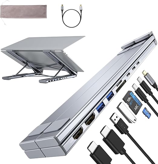 M91 Laptop Docking Station Dual Monitor Stand, 9 in 1 USB C Hub 2 HDMI 4K@60Hz, Portable Laptop Stand with USB Ports, Multiport Adapter USBC Dock Station Computer Holder for MacBook Pro/Air