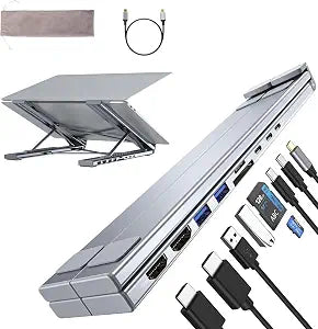 M91 Laptop Docking Station Dual Monitor Stand, 9 in 1 USB C Hub 2 HDMI 4K@60Hz, Portable Laptop Stand with USB Ports, Multiport Adapter USBC Dock Station Computer Holder for MacBook Pro/Air