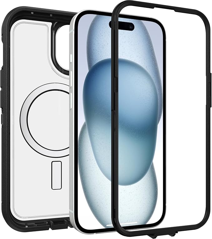 OtterBox iPhone 16e, 15, 14, & 13 Defender Series XT Clear Case - Dark Side (Black/Clear), screenless, Rugged, Snaps to MagSafe, Lanyard Attachment