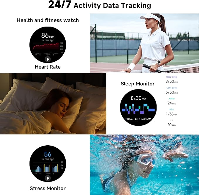 Smart Watches for Women Men 1.27" HD Fitness Tracker with Heart Rate/Sleep/Step/SpO2 Monitor, IP68 Waterproof Watch for Android iOS (Black)