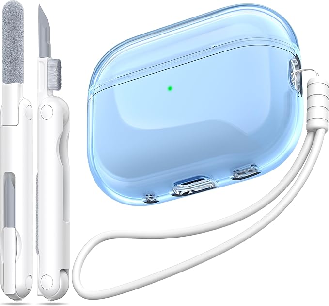 Airpods Pro 2nd/1st Generation Case Cover, Compatible with Airpods Pro Case 2nd Gen USB C Charging Port, Clear Soft Transparent Military Grade Shockproof Case, Clear Blue