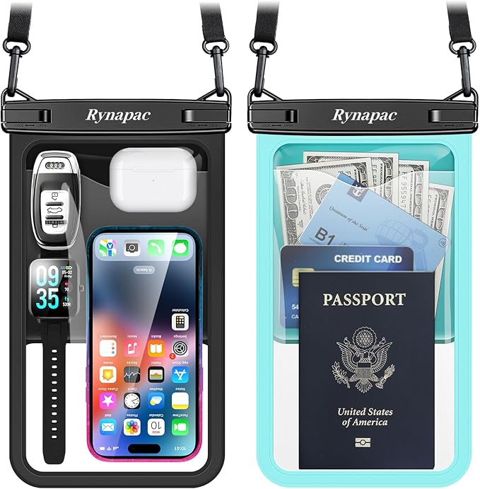 [Up to 10"] Large Waterproof Phone Pouch Bag - 2 Pack IPX8 Waterproof Phone Case for iPhone 17 16 15 Pro Max Galaxy S26 S25 Ultra, Touchscreen & Underwater Photography, Beach Cruise Travel Essentials
